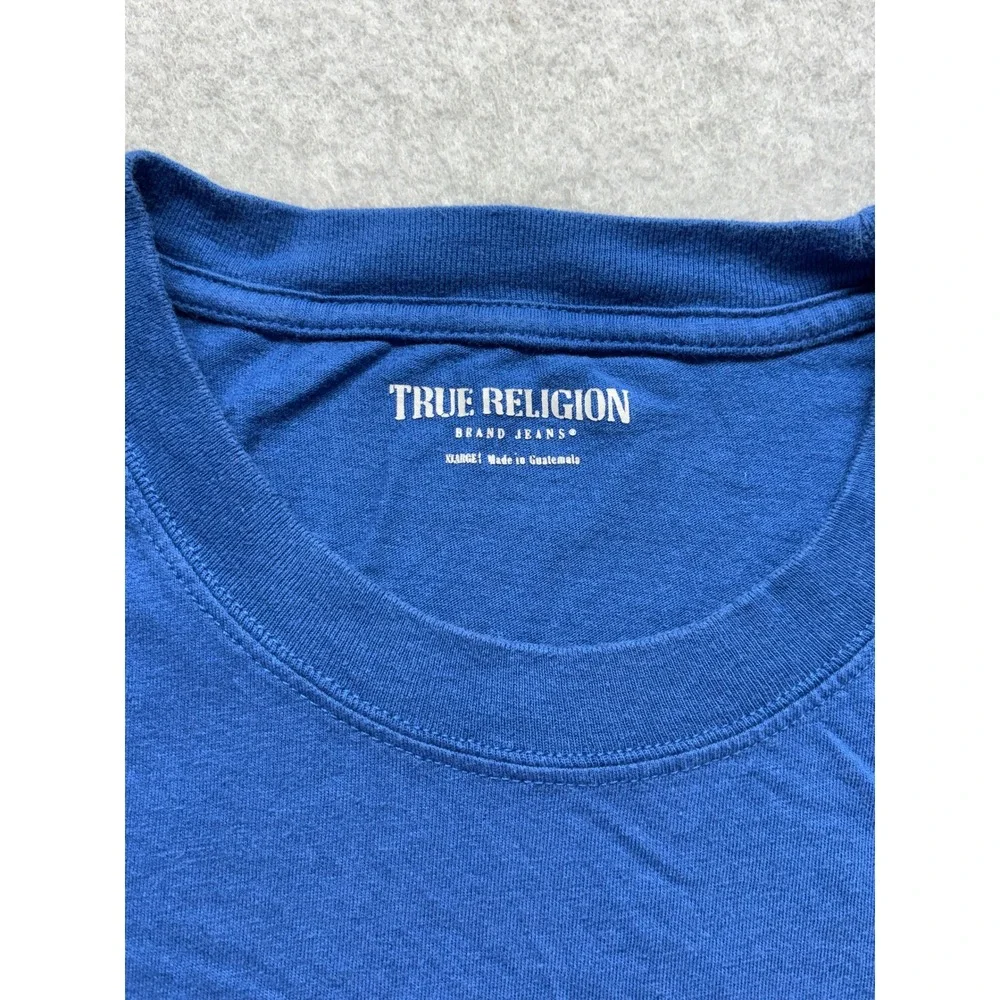 True Religion Mens Blue Graphic Tee Shirt TR Religion 02 Star Logo XL 109435C